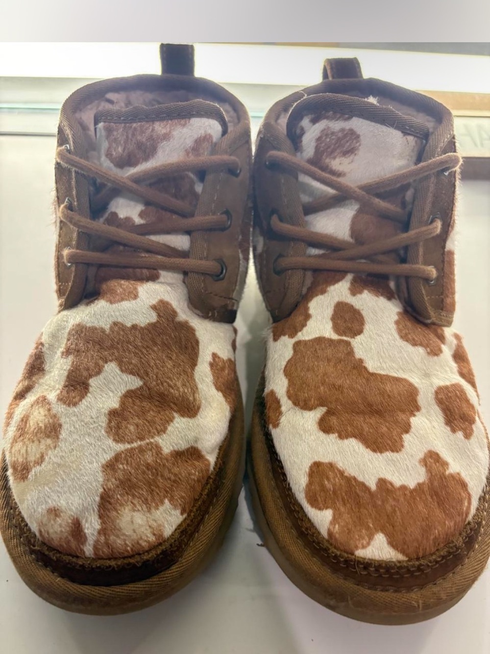 Ugg pony hair calf hair cow print cowhide Pattern Lace-Up Boots